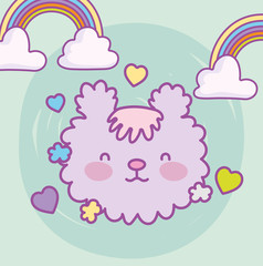 cute cat face rainbows clouds hearts love cartoon