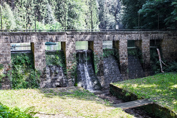 sandstone Dam wall at the lake at Amselsee in Rathen in Saxon Switzerland