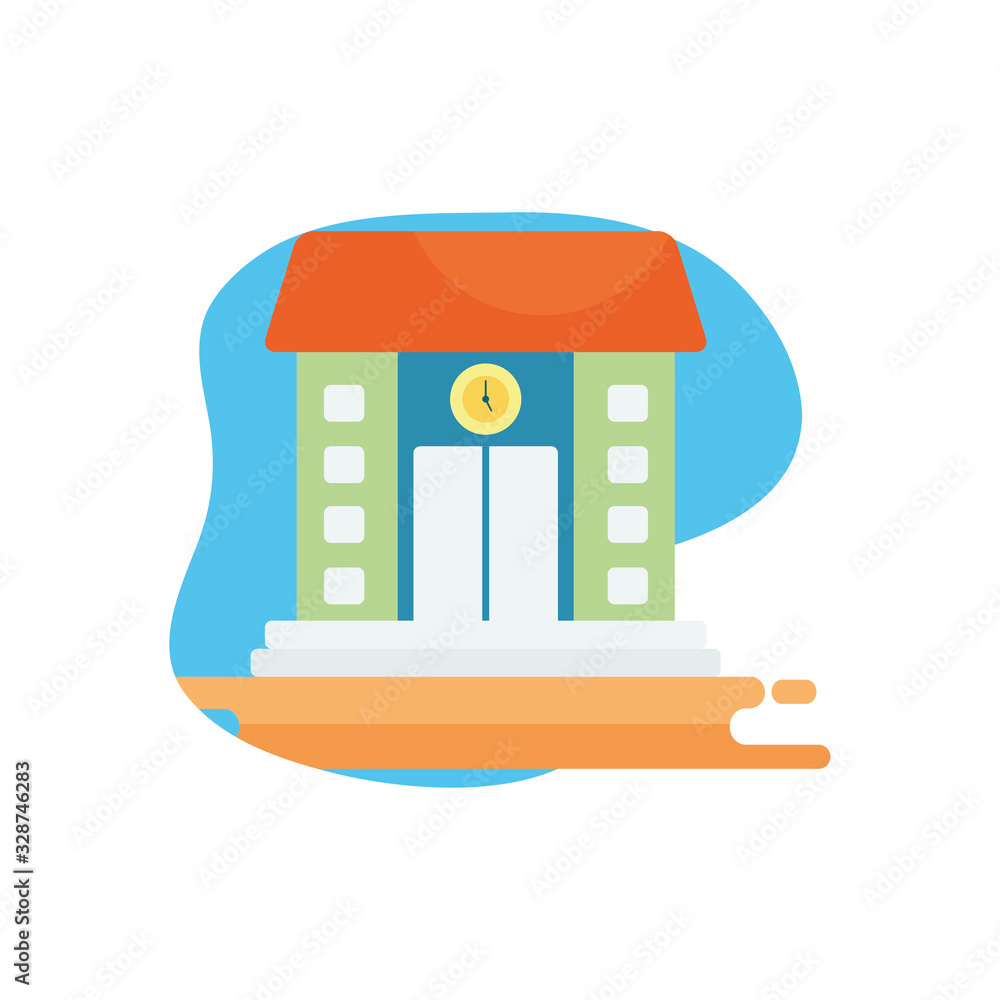 Poster school building with clock flat block style icon vector design