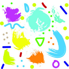 Colored bright brush strokes for the children`s background, vector abstract image. Beautiful texture of brush strokes and lines for design of packaging or postcard.