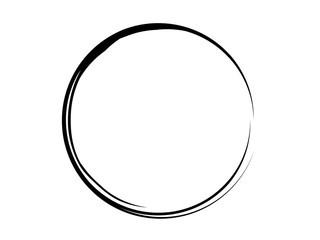 Grunge circle made of black paint using art brush.Black oval frame on a white background.