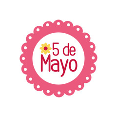 Mexican 5 of may with flower inside seal stamp flat style icon vector design