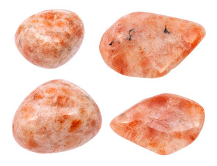 set of Sunstone (Heliolite) gemstones isolated
