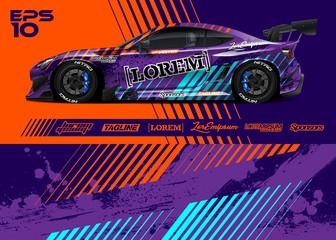 Car graphic livery design vector. Abstract stripe racing background for wrap race car, rally, drift car, cargo van, pickup truck and adventure vehicle. Full vector Eps 10. © zoulgraphic