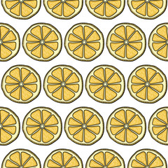 Seamless pattern with yellow lemons. Vector illustration.