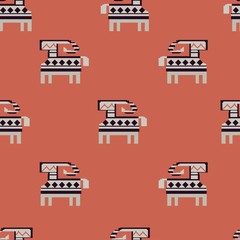 Seamless pattern of Swedish Scandinavian goat isolated on orange background.