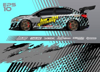 Car graphic livery design vector. Abstract stripe racing background for wrap race car, rally, drift car, cargo van, pickup truck and adventure vehicle. Full vector Eps 10. © zoulgraphic