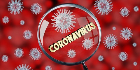 Coronavirus concept, magnifying glass - 3D illustration