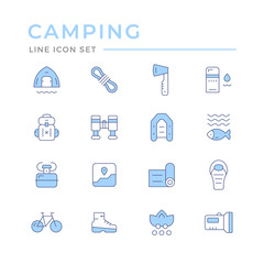 Set color line icons of camping