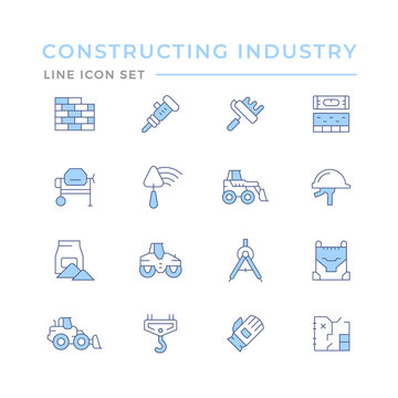 Set color line icons of constructing industry