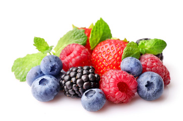 Fresh summer berries isolated on white background