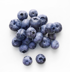 Group of fresh blueberries isolated on white. Top view