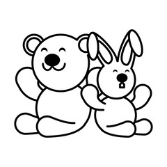 rabbit and teddy bear on white background, baby toys