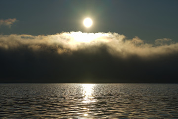 Abstract natural background. Fog lit by the sun.