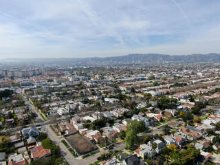 Aerial view of wealthy area with big houses in Central Los Angeles , California. USA