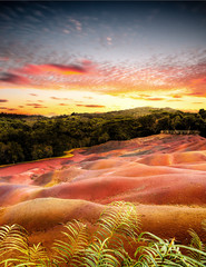 sunset in the mountains the world-famous, seven colored earth in Mauritius with an incredible sky