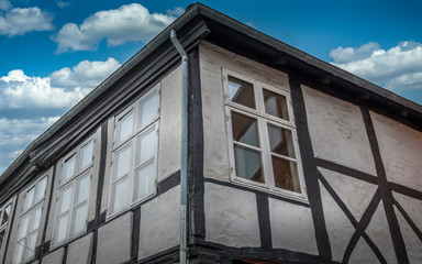 Old half-timbered house in black and white,