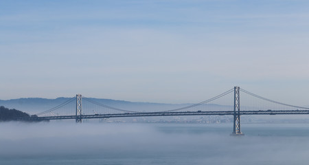 San Francisco Oakland Bay Bridge in Fog Panoramic