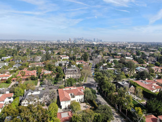 Fototapeta na wymiar Aerial view of wealthy area with big houses in Central Los Angeles , California. USA