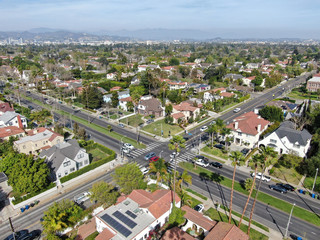 Fototapeta na wymiar Aerial view of wealthy area with big houses in Central Los Angeles , California. USA