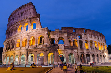 Fototapeta na wymiar May 23, 2015 Rome, Italy: Magnificent view of famous Roman Colosseum during evening exterior in Rome Italy