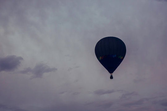 stock photography hot air balloon flying in sunset sky
