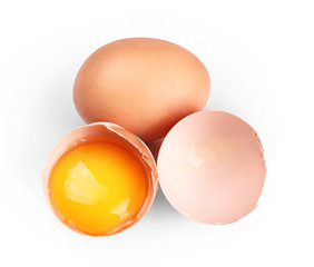 Fresh eggs isolated on white background.