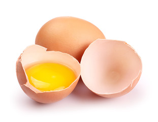 Fresh eggs isolated on white background.