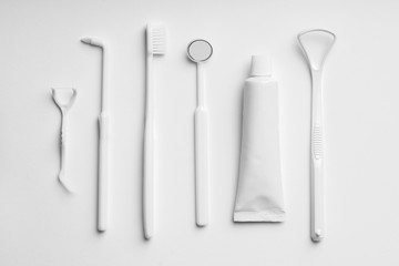 White and monotone color dental care & toothbrush set for clean concept