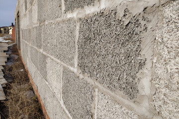 wall of a house under construction made of concrete blocks