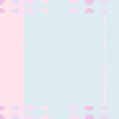 Abstract background in delicate pink and blue colors with vertical stripes and a semicircle next to the top and bottom