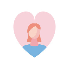 Isolated avatar woman inside heart fill style icon vector design