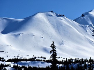 ski tracks in the mountains in the spring