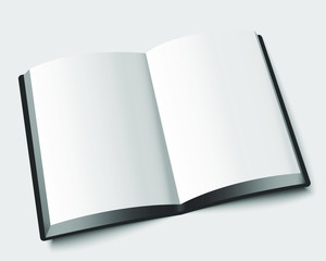 A4 book mock up with black hard cover. Blank journal template design. Textbook with copy space. 3d vector illustration.