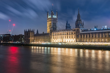 London in the night, Houses of Parliament (Palace of Westminster) over river Thames