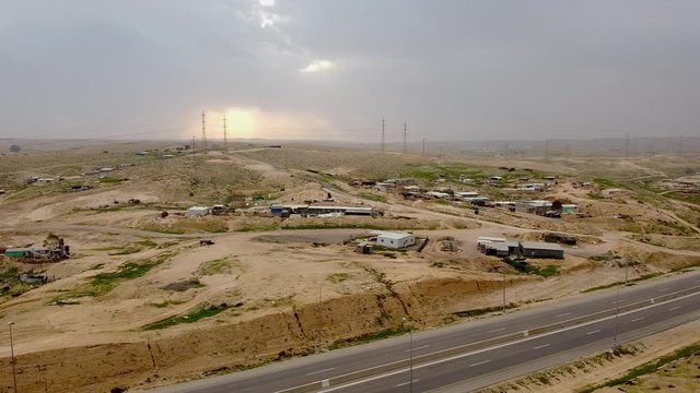 View from the top on illegal bedouins village in desert Negev
