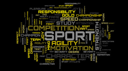 Abstract word collage background. Beautiful text art illustration for sport motivation