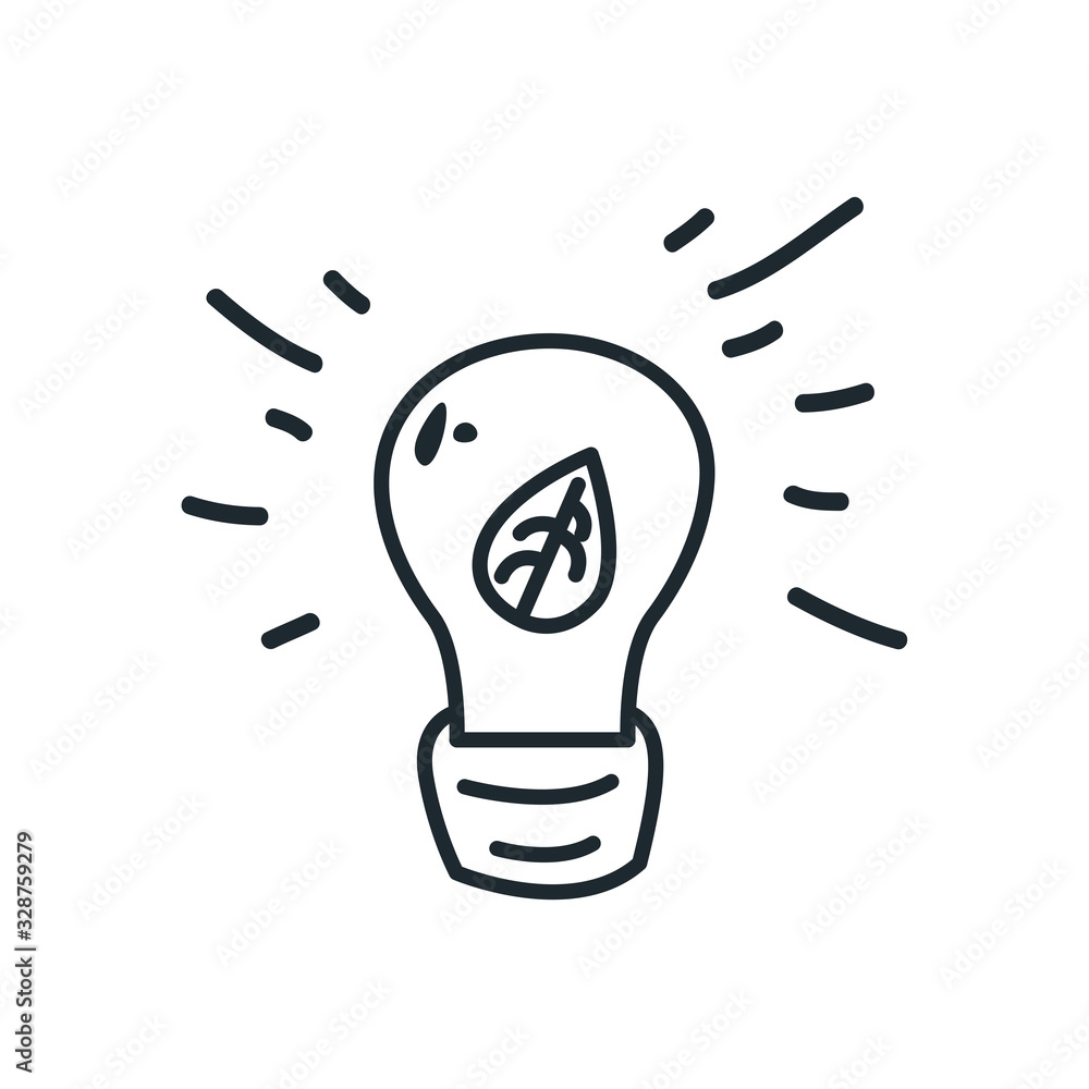 Poster isolated leaf inside light bulb line style icon vector design