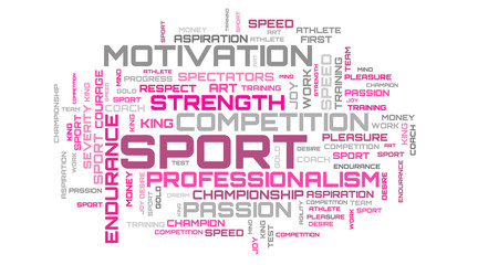Obraz premium Beautiful purple sport concept. Abstract word cloud background