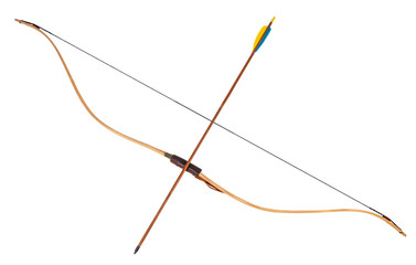 Bamboo bow for shooting and arrow, isolated on a white background