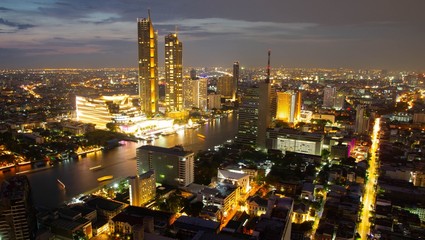 Top view Bangkok city skyline at night