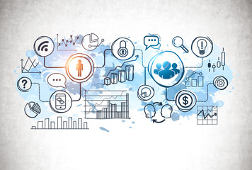 Creative business icons concept concrete wall