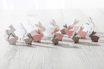 small plywood rabbits for decorating an Easter table