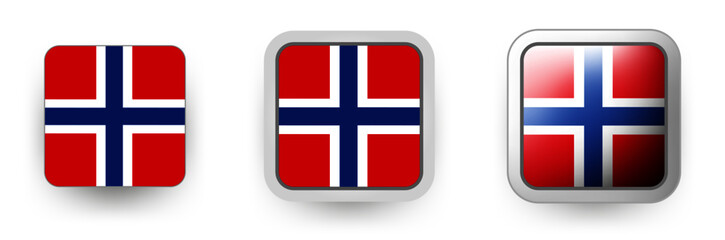 6 Norway vector icons button shield and gear, flat and volumetric style in flag colors red, blue, white for flyer any holiday design or poster