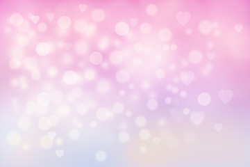 A faded pink background with hints of blue and gold and pale bokeh effect with hearts and circles