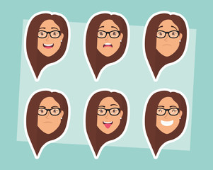 group of women with eyeglasses heads and expressions