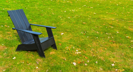 PRINCETON, NJ USA - NOVENBER 12, 2019: Landscaping, iron chairs on the green grass at Princeton University. New Jersey USA
