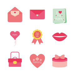 Happy mothers day flat style icon set vector design