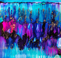 Colourful and Abstract blue and pink alcohol ink painting