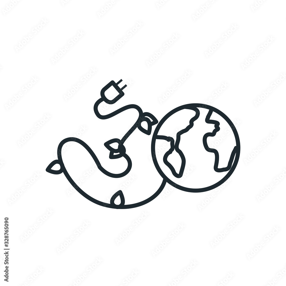 Poster isolated world and plug with leaves line style icon vector design